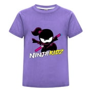THOMBASE Kids Ninja Kidz Graphic Tee – Action-Packed Cartoon Ninja T-Shirt – Comfy Everyday Cotton Top for Boys and Girls