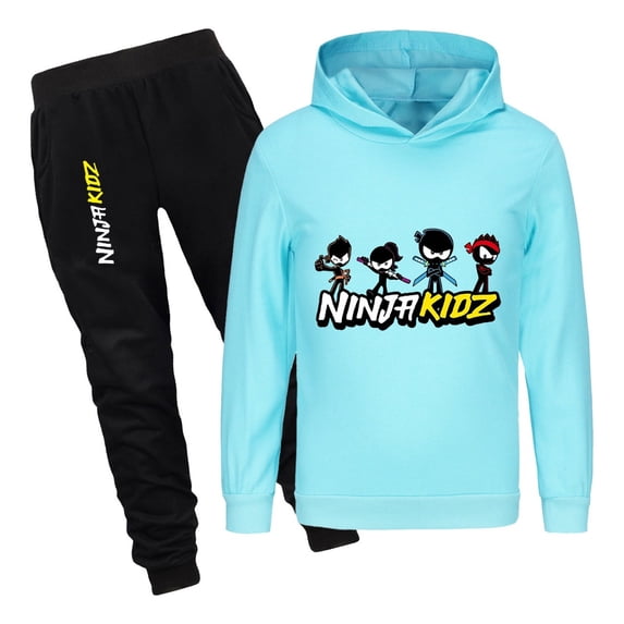 Kids Ninja Kidz Matching Outfit – Boys Girls Hoodie with Jogger Sweatpants – 2-Piece Cartoon Clothing Set for Play and Relaxing