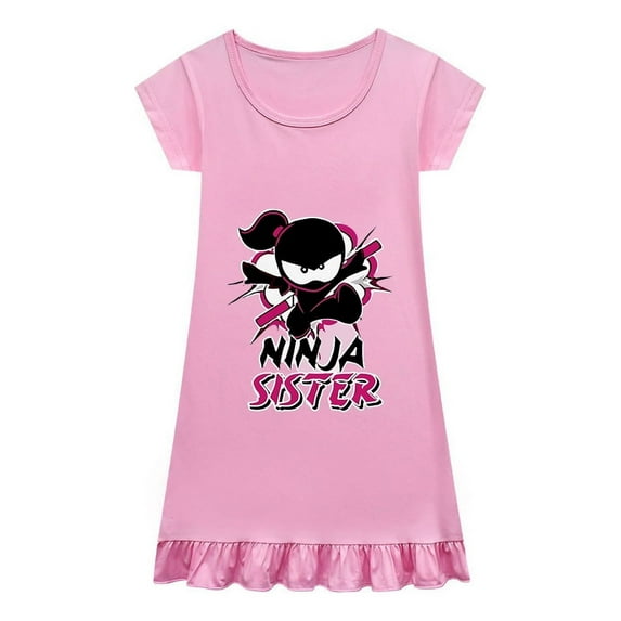 Kids Ninja Kidz Pajamas – Girls Short Sleeve Sleep Dress with Cartoon Print – Soft and Stylish Nightwear