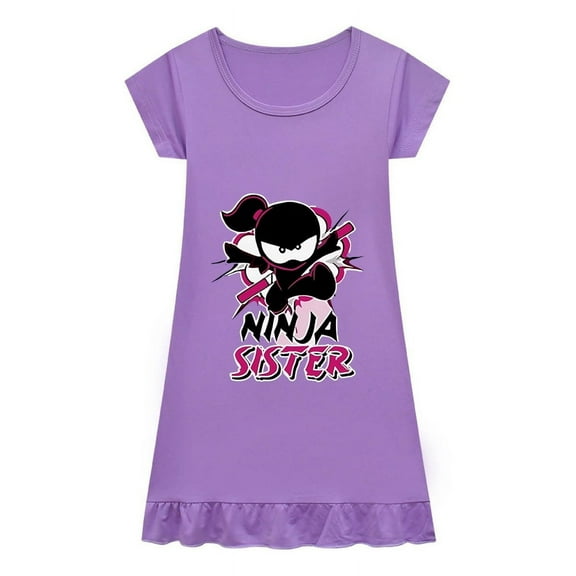 Kids Ninja Kidz Pajamas – Girls Short Sleeve Sleep Dress with Cartoon Print – Soft and Stylish Nightwear