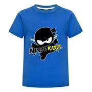 THOMBASE Kids Ninja Kidz T-Shirt – Summer Short Sleeve Crewneck Tee for Boys and Girls – Fun Cartoon Ninja Design Birthday Gift Idea