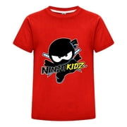 THOMBASE Kids Ninja Kidz T-Shirt – Summer Short Sleeve Crewneck Tee for Boys and Girls – Fun Cartoon Ninja Design Birthday Gift Idea