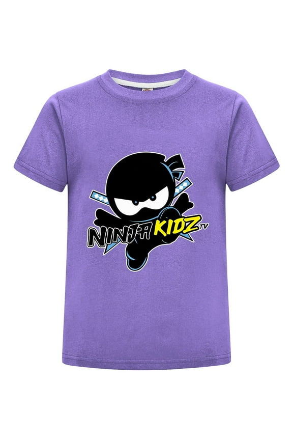 Kids Ninja Kidz T-Shirt – Summer Short Sleeve Crewneck Tee for Boys and Girls – Fun Cartoon Ninja Design Birthday Gift Idea