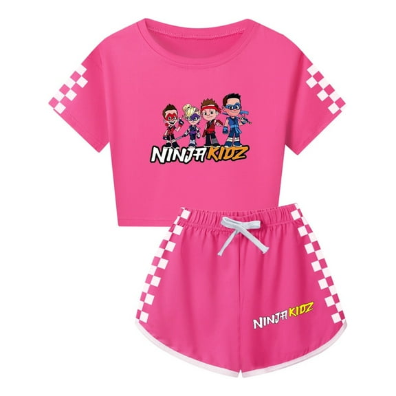 Kids Ninja Themed Summer Outfit for Girls – Kidz Crop Top and Shorts with Cool Prints