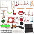 thumbnail image 1 of Kids Ninja Warrior Obstacle Course Toys Accessories 13 PCS, Outside 60FT Ninja Slackline Kit Ninja Course Playset with Swing, Climbing Net, Ladder & Monkey Bars for Outdoor Playground, 1 of 7