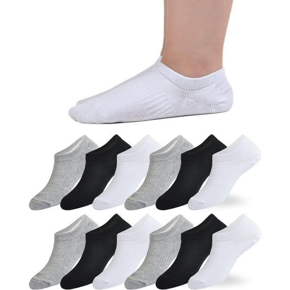 Kids No Show Socks Girls Boys Non-slip Socks Cotton Low Cut Socks 6/12 Pack