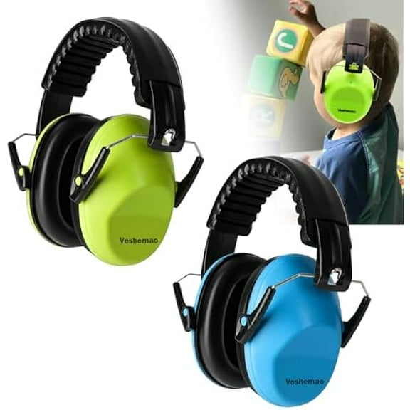Kids Noise Cancelling Headphones 2 Pack, Ear Muffs for Noise Reduction-SNR 28dB Kids Ear Protection for Air Shows,Football, Concerts, Monster Truck,Mowing, Fireworks (Blue + Green)