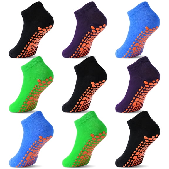 Kids Non-Slip Trampoline Socks, 9 Pairs of Colourful Ankle Cotton Socks for Children 2-13 Years 0ld