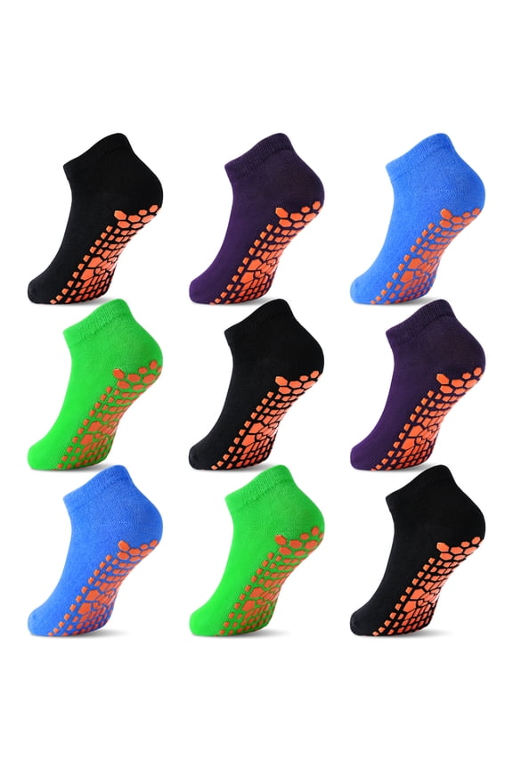 Kids Non-Slip Trampoline Socks, 9 Pairs of Colourful Ankle Cotton Socks for Children 2-13 Years 0ld