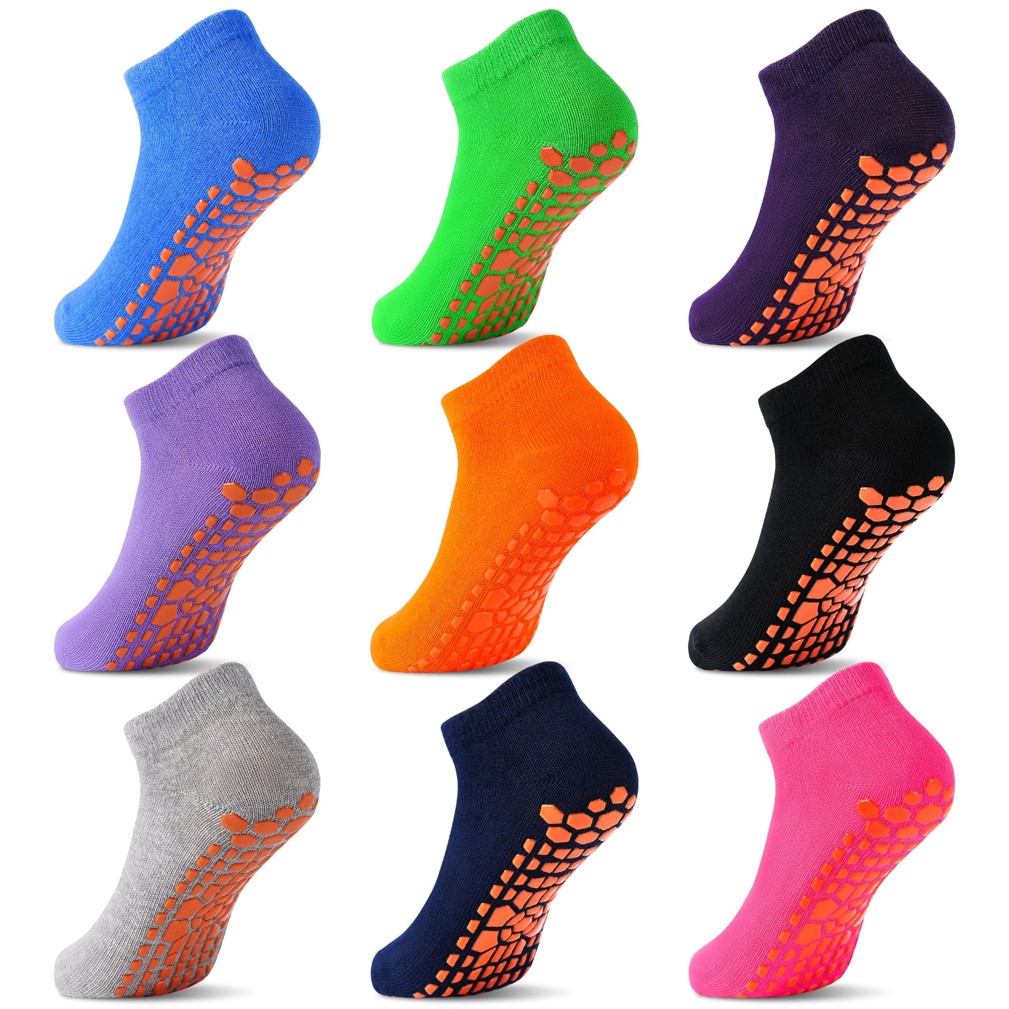 Kids Non-Slip Trampoline Socks, 9 Pairs of Colourful Ankle Cotton Socks for Children 2-13 Years 0ld