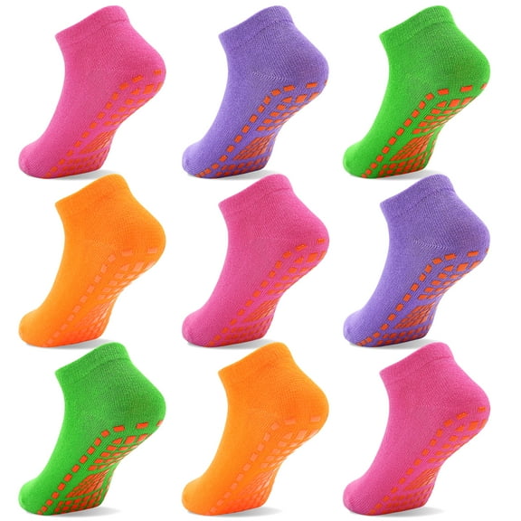 Kids Non-Slip Trampoline Socks, 9 Pairs of Colourful Ankle Cotton Socks for Children 2-13 Years 0ld