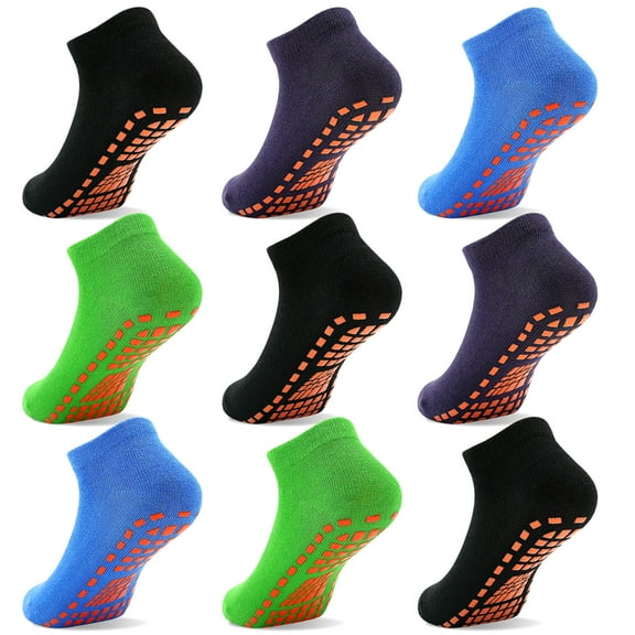 Kids Non-Slip Trampoline Socks, 9 Pairs of Colourful Ankle Cotton Socks for Children 2-13 Years 0ld