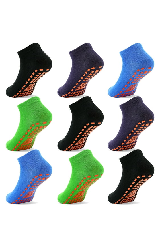 Kids Non-Slip Trampoline Socks, 9 Pairs of Colourful Ankle Cotton Socks for Children 2-13 Years 0ld