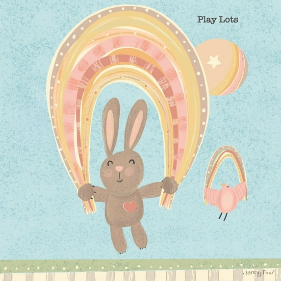 Kids Nursery Art Pastel Muted "Rainbow Rabbit" White Float Frame Canvas Art - 20x20