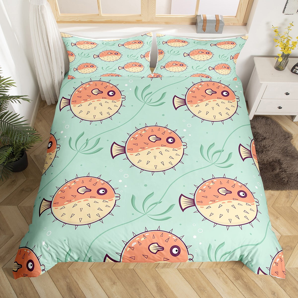 kids-ocean-life-bedding-set-full-size-funny-pufferfish-duvet-cover-for