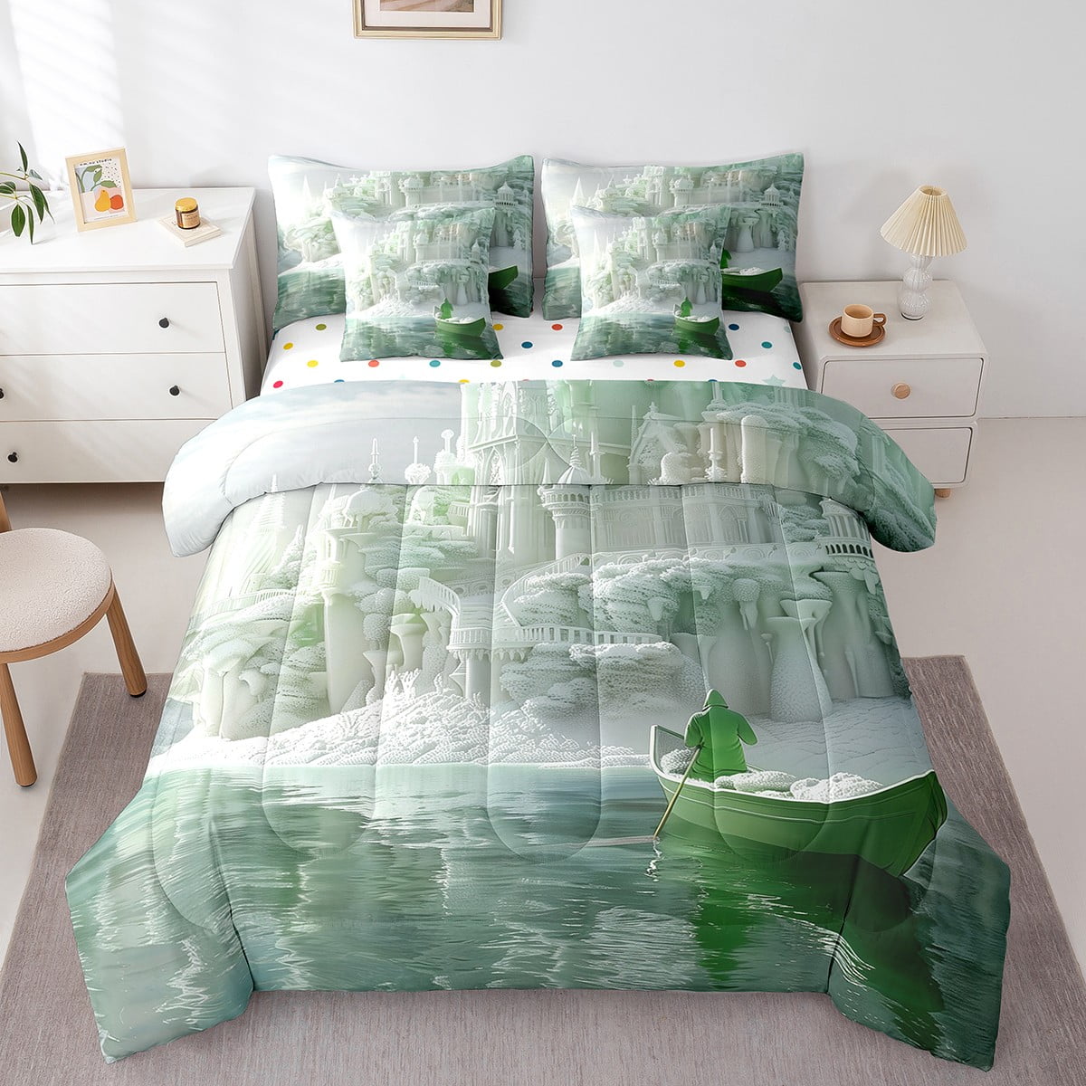 Ocean Sailboat 7 Pieces Bed in a Bag Twin Size,Gothic White Green ...