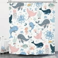 thumbnail image 1 of Kids Ocean Whale Shower Curtain 72Wx72H Inch Underwater Dolphin Cartoon Animal Octopus Jellyfish Sealife Cute Pink Blue Marine Turtle Bathroom Decor Fabric Polyester Waterproof 12 Pack Hooks, 1 of 6
