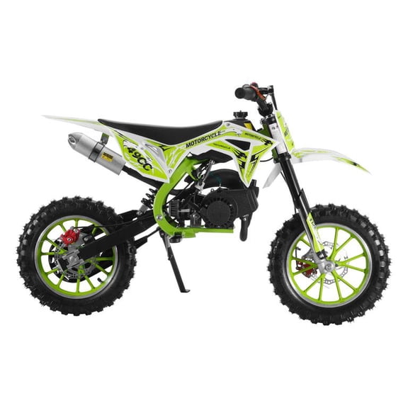 Kids Off Road Motorcycle, 49cc 2-Stroke Gas Mini Bike with 10 Inch Anti-Slip Tires, Front Rear Disc Brakes, Pull Start Motocross for Children (Green)