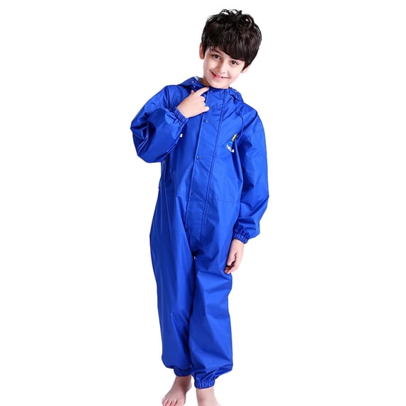 Kids One Piece Rain Suit Solid Color Thick Raincoat Rain Pants Set for Boys Girls Children Blue 8 Years-9 Years