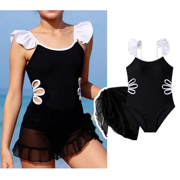 Kids One Piece Swimsuit for Girls with Cover up Skirt Quick Dry Summer Beach Swimsuits for Girls Kids Girls Bathing Suit Size 9-10 Years