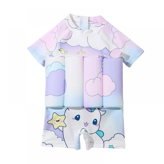 Kids One-piece Rashguard Swimsuit Float Suit, Uccdo Little Boys Girls Floral Cartoon Zip up Buoyancy Swimsuit Bathing Suit 2-6Y