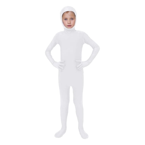 Kids Open Face Full Body Zentai Suit Long Sleeve Open Face Hood Stretch Unitard for Stage Boys Girls Performance Cosplay Outfits 6-7 Years