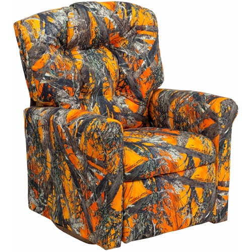 Kids Orange Camouflage Fabric Rocker Recliner