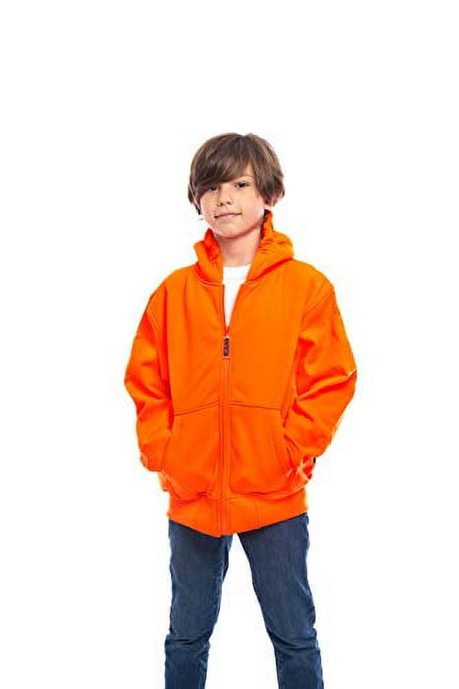 Kids Orange Safety Full Zip High Visibility Thick Fleece Hooded