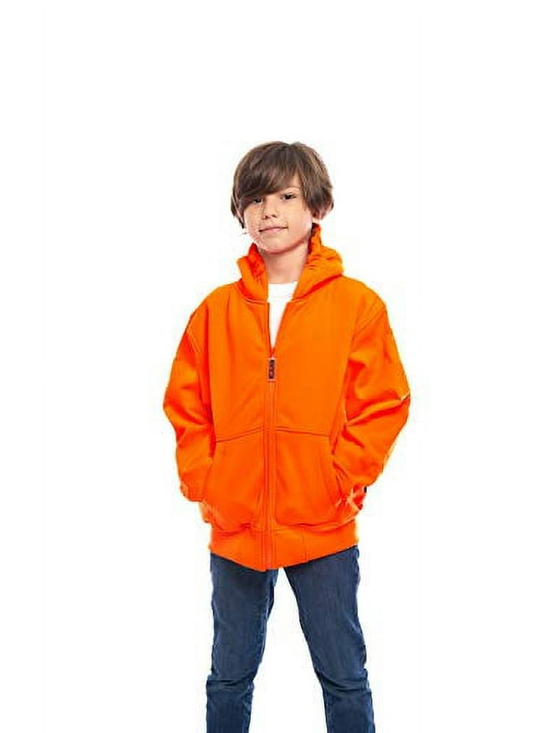 Kids Orange Safety Full Zip High Visibility Thick Fleece Hooded