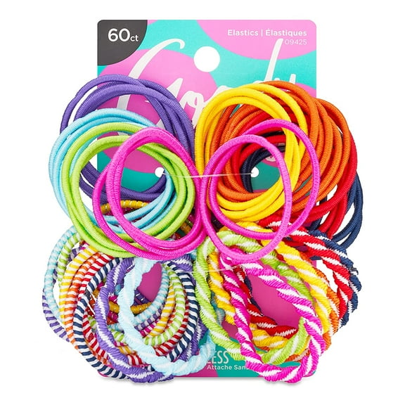 Gooy Kis Ouchless Hair Elastics No Pull, Breakage, Tangle-Free Hol for Fine 60 Count, Assorte Colors, Long-Lasting Ponytail Holers Girls & Boys