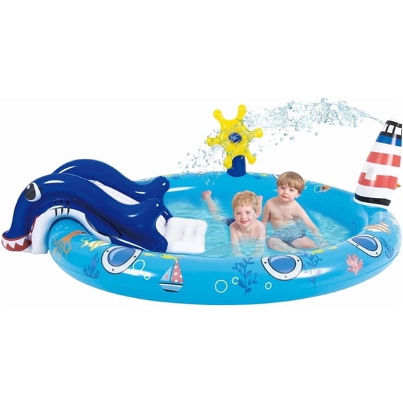 Kids Outdoor Inflatable Play Center Pool, Marine-Themed Water Slide, Summer Kids Pool