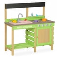 thumbnail image 1 of Kids Outdoor Mud Kitchen Playset with Water Play Sink & Storage Cabinets, Solid Wood Pretend Play Kitchen for Backyard Patio, Green Wooden Play Kitchen for Boys & Girls Ages 3-8, 1 of 12