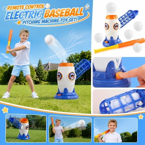 Kids Outdoor Play Equipment, Automatic Ball Launcher, Kids Baseball Bat, Baseballs for Student, 1 Baseball Launcher, 1 Plastic Bat, 5 Plastic Balls Hand-Operated Baseball Toys Set