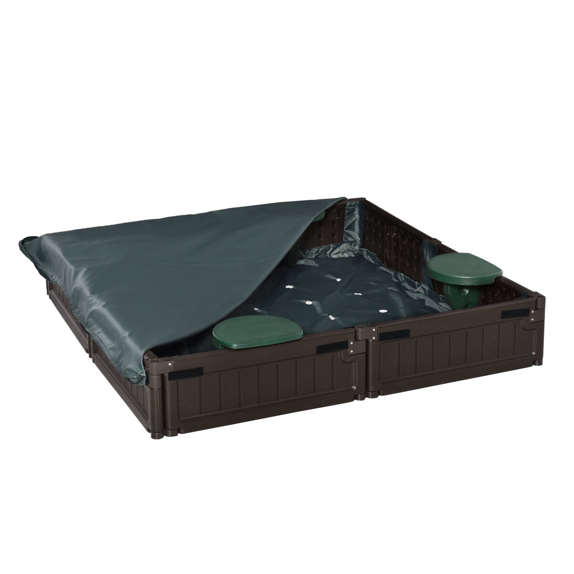 Kids Outdoor Toys, Kids Outdoor Sandbox with Cover Garden Bed, Easy Assembly Children's Play Station for Backyard, Brown, 48.5" x 48.5" x 8.25", Brown Outdoor Play Equipment,Hdpe Outdoor Sports Toys
