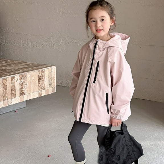 Kids Outdoor Windbreaker Jacket with Hood Lightweight Breathable Loose Fit Casual Windproof Raincoat for Boys Girls