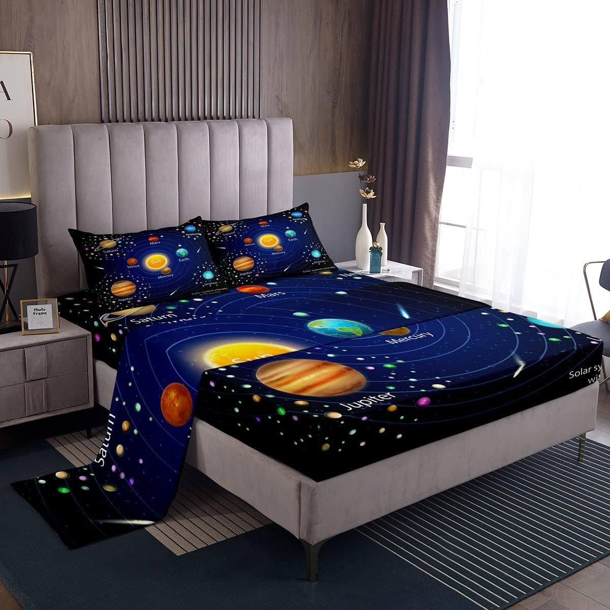 Kids Outer Space Bed Sheets Boys Starry Sky Galaxy Sheet Set 4 Pcs ...