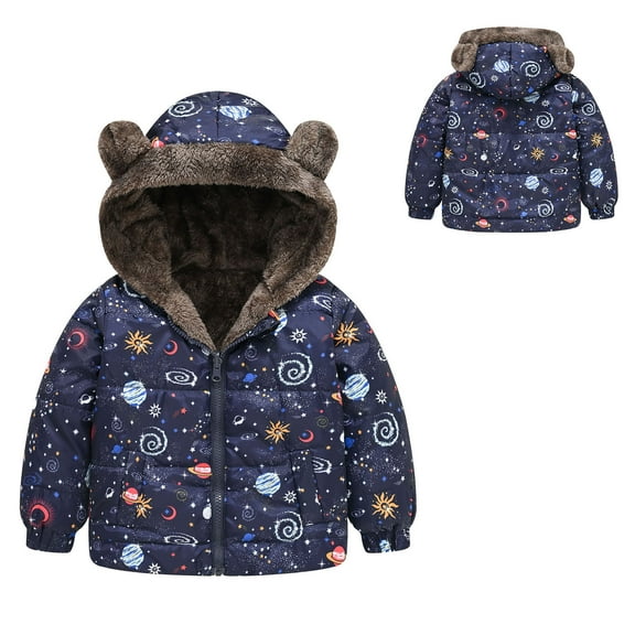 Kids Outerwear Coats Kids Coat Winter Baby Jacket Girls Hooded Cartoon Cute Prints Toddler Outwear Zipper Windproof Warm Thick Girls Coat Jacket