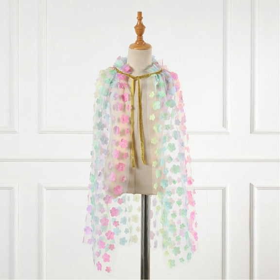 Kids Outerwear Coats Toddler Girls Lace Up Cape Party Robe Kids Holiday Party Floral Tulle Princess Cloak