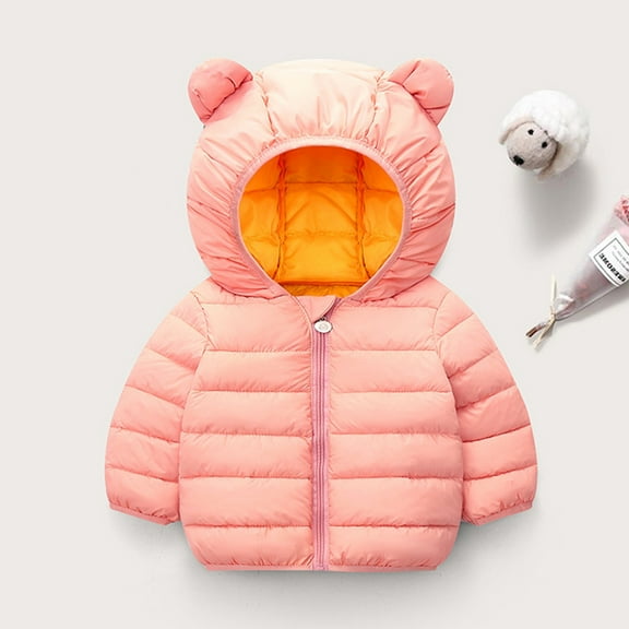 Kids Outerwear Coats Toddler Kids Baby Boys Girls Winter Warm Jacket Solid Coats Outerwear Bear Ears Hooded Padded Outwear