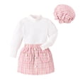 thumbnail image 1 of Kids Outfit Sets Girls Autumn and Winter Long Sleeve Pink Plaid Tops Skirt Hat 3Pcs Girls Outfits, 1 of 6