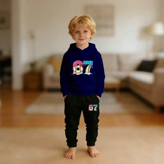 Kids Outfits Set 6 7 Six Seven Letter Outfits Set Comfortable Boys Dinosaur Print Hoodie And Pants Cute Outfit For Kids Playwear Two Piece Tracksuit Navy 130(7-8 Years)