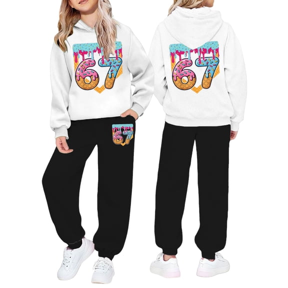 Kids Outfits Set 6 7 Six Seven Letter Outfits Set Comfortable Child Toddler Boys Girls Long Sleeve Solid Warm Hoodie Pullover Tops Pants Kids Outfits Sweat Suit White 130(7-8 Years)