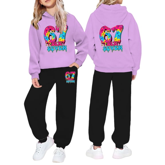 Kids Outfits Set 6 7 Six Seven Letter Outfits Set Comfortable Child Toddler Boys Girls Long Sleeve Solid Warm Hoodie Pullover Tops Pants Kids Outfits Sweat Suit Purple 120(5-6 Years)