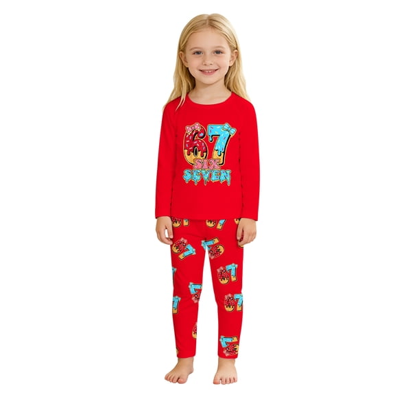 Kids Outfits Set 6 7 Six Seven Letter Outfits Set Comfortable Girls Long Sleeve Sleepwear Raglan Sleeve Crewneck Printed For Kids Nightwear Red 4Y