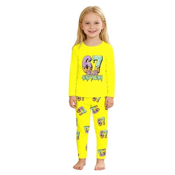 Kids Outfits Set 6 7 Six Seven Letter Outfits Set Comfortable Girls Printed Sleepwear Raglan Sleeve Crewneck Soft Nightwear For Kids Toddlers And Children Yellow 2Y