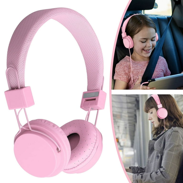 Kids Headphones Wired Earphone for Boys Girls 3.5mm Foldable Headset Suitable for Smartphones Tablets Pink