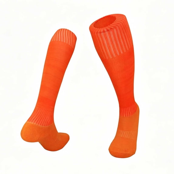 Kids Over Knee High Soccer Socks Cushioned Stretchy Baseball Football Socks for Youth Boys Girls Uniform Sports Socks Orange 7-13 Years