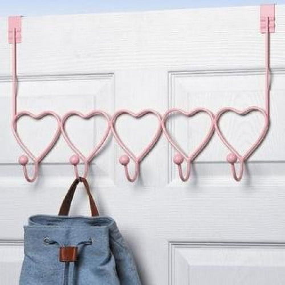 Kids Over the Door 4 Hook Rack Hearts Pink 12.11 H x 20 W x 5.3 D