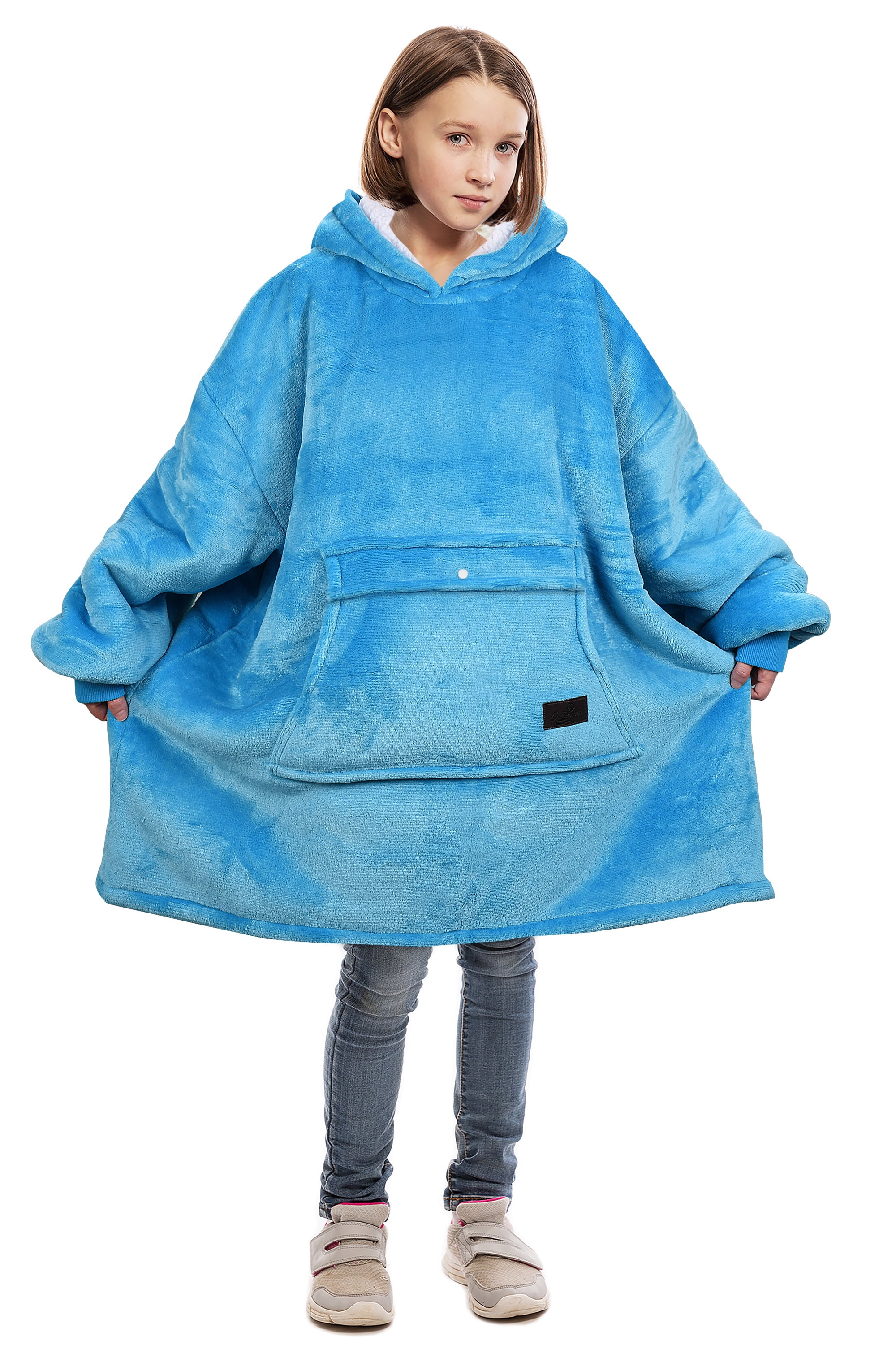 Kids Oversized Blanket Sweatshirt,Sherpa Hoodie,Super Soft Warm Comfortable Giant Pullover with Large Front Pocket for Boys Girls