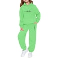 thumbnail image 1 of Kids Oversized Letter Print Sweatshirt - Girls Tracksuit Winter Warm Pullover Hoodie With Pants Kids Casual Outfit Cute Printed Jogger Two Piece Set (Green,8-9 Years), 1 of 4